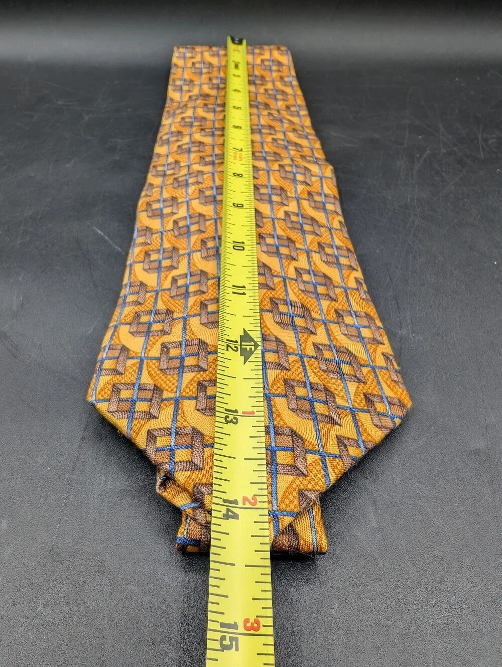Ermenegildo Zegna 100% Silk Neck Tie, Golden Geometric Design